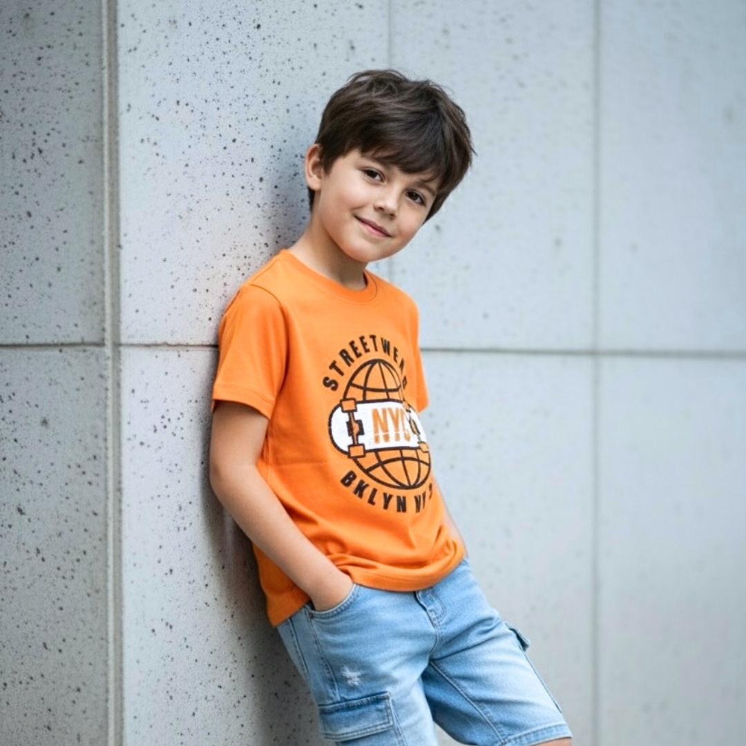 Polo Brooklyn Naranja Niño – 100% Algodón