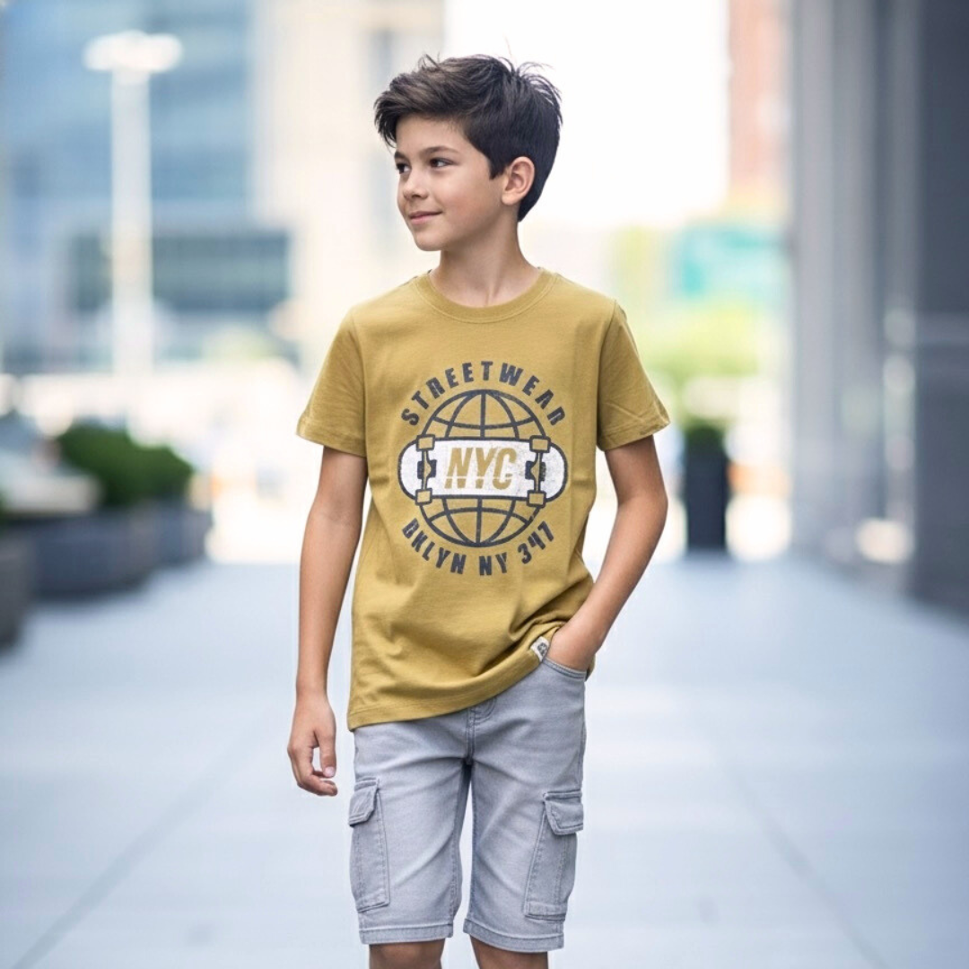 Polo Brooklyn Mostaza Niño – 100% Algodón