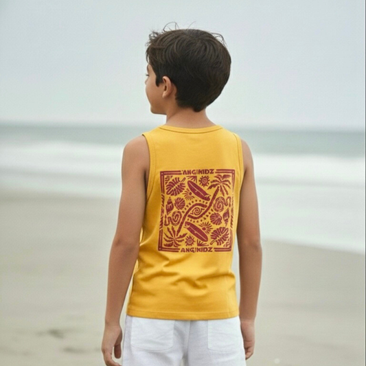 Polo Manga Cero Bividi Nino Algodon Amarillo Estampado Espalda ANG Kidz