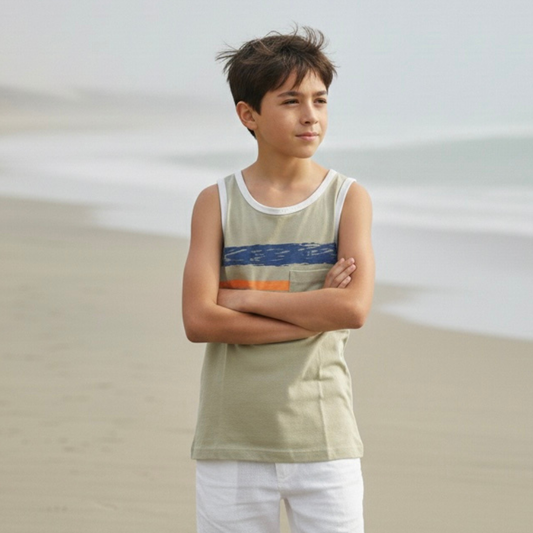 Polo Manga Cero Bividi Nino Algodon Bolsillo Verde ANG Kidz