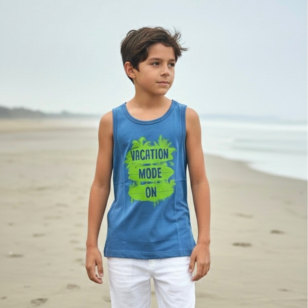 Polo Manga Cero Bividi Nino Algodon Vacation Mode Celeste ANG Kidz