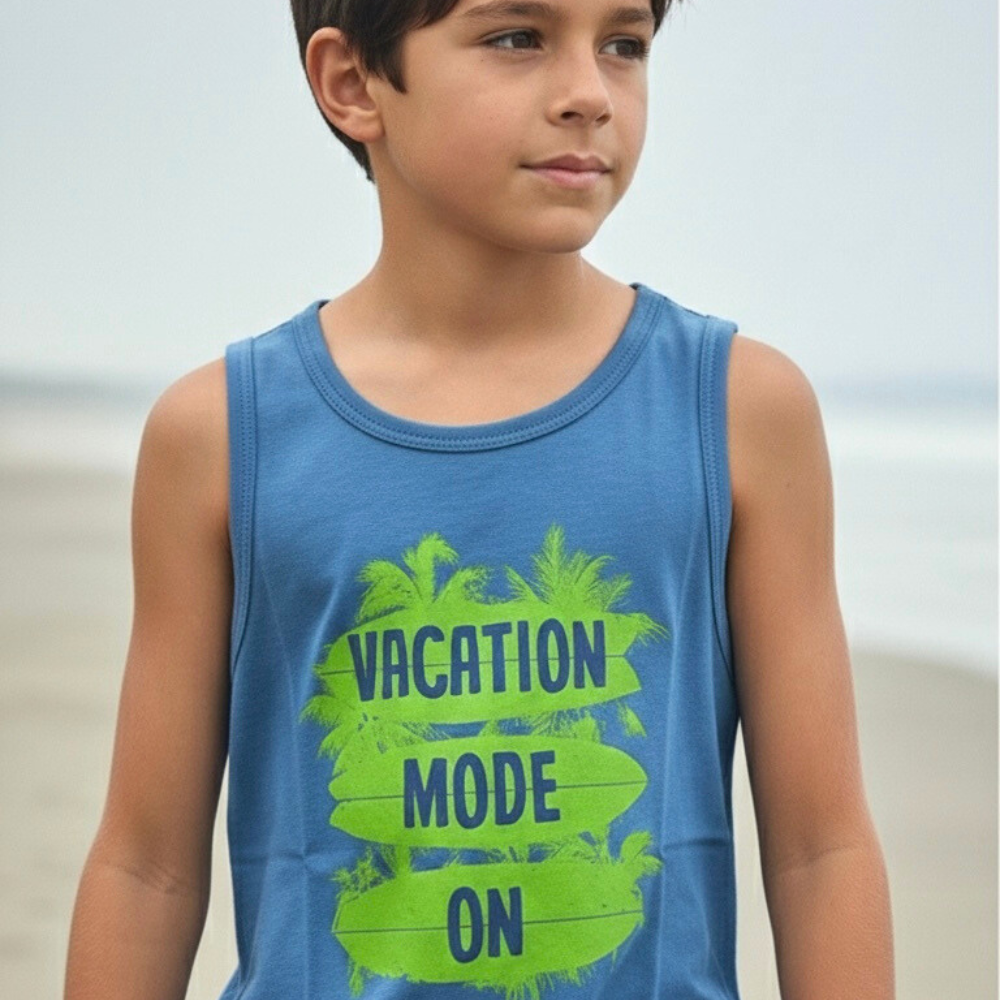 Polo Manga Cero Bividi Nino Algodon Vacation Mode Celeste ANG Kidz