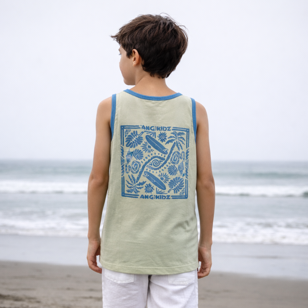 Polo Manga Cero Bividi Nino Algodon Verde Estampado Espalda ANG Kidz