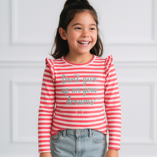 Polo Niña Algodon Rayas Coral - Le Petit Company