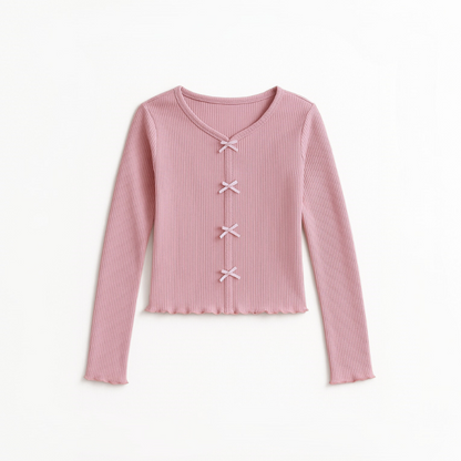 Polo Rib Manga Larga Rosa Lazos - Algodón