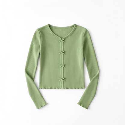 Polo Rib Manga Larga Verde Lazos - Algodón