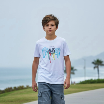 Polo Niño Gamer - Blanco (100% algodón)