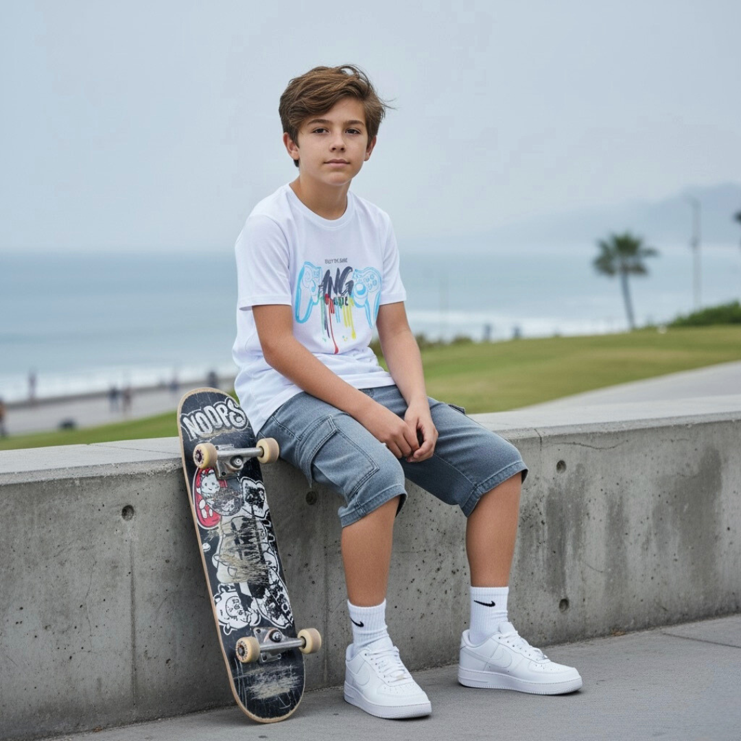 Polo Niño Gamer - Blanco (100% algodón)