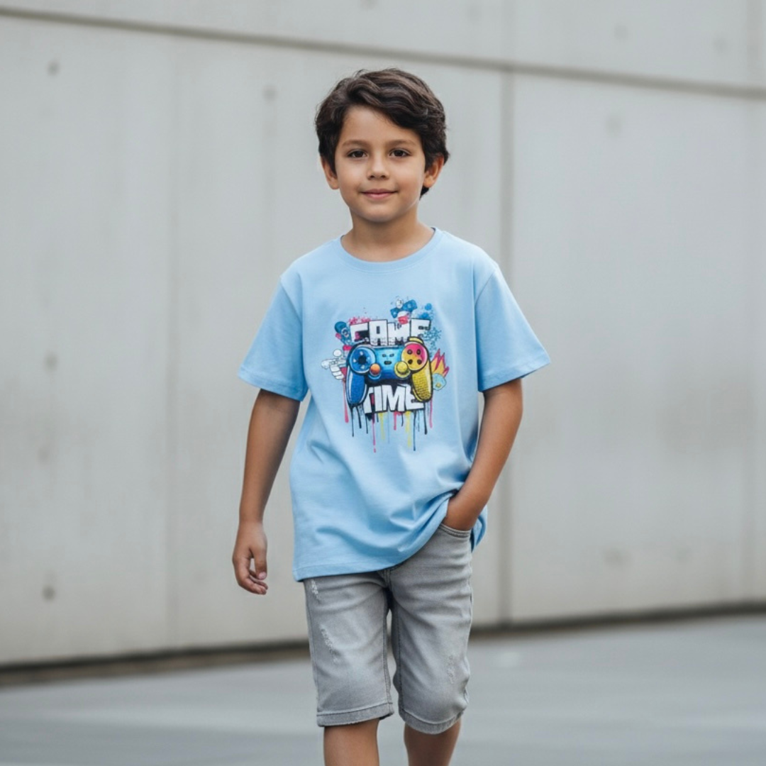 Polo Niño Game Time - Celeste (100% algodón)