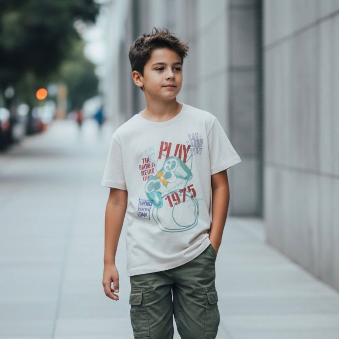 Polo Niño Gaming - Gris (100% algodón)