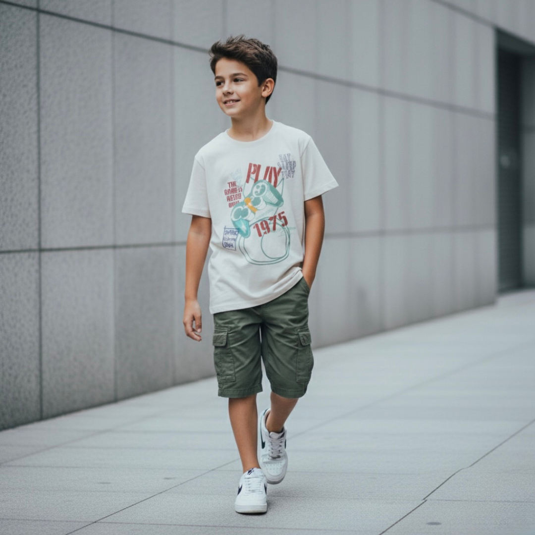 Polo Niño Gaming - Gris (100% algodón)