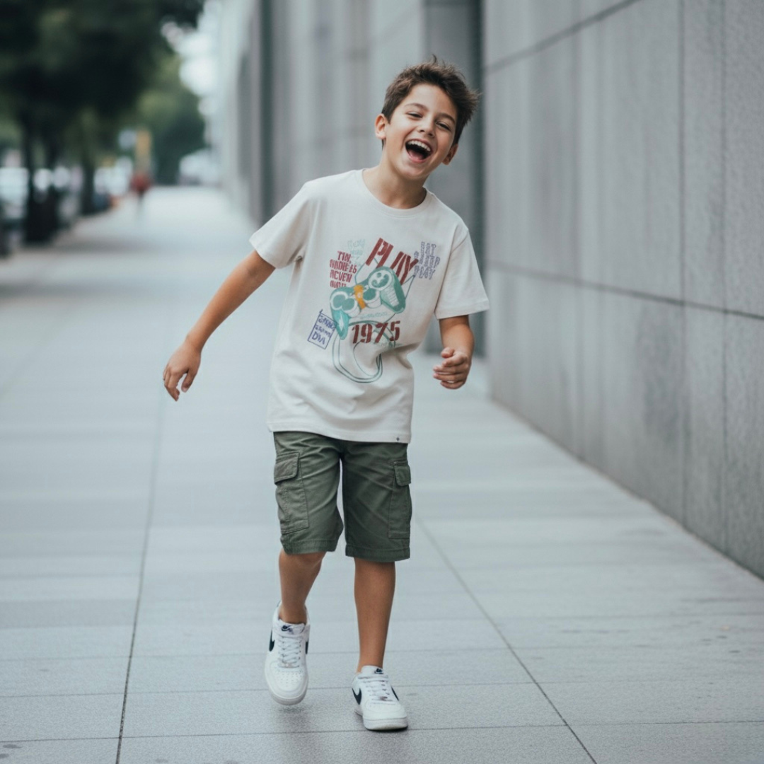 Polo Niño Gaming - Gris (100% algodón)