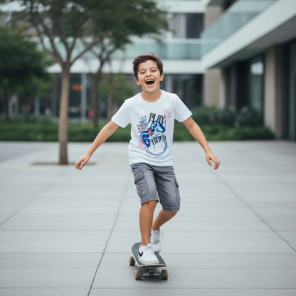 Polo Niño Gaming - Blanco (100% algodón)