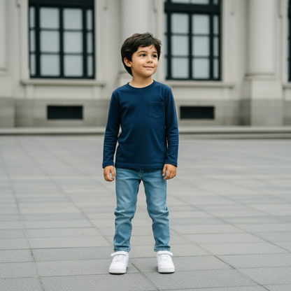 Polo Niño Básico Azul - Bolsillo (100% algodón)