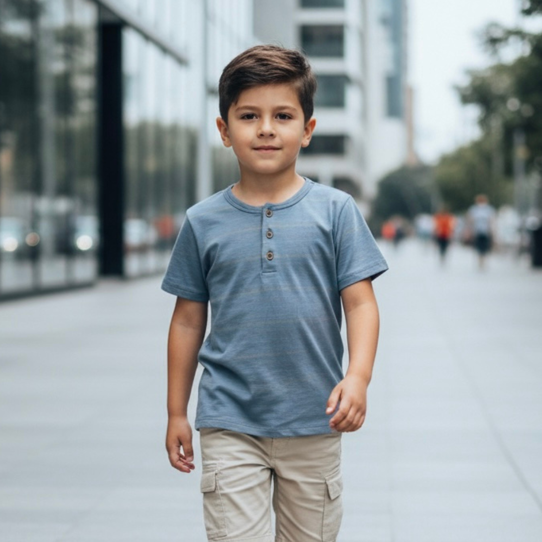 Polo Niño Gris Botones (100% Algodón)