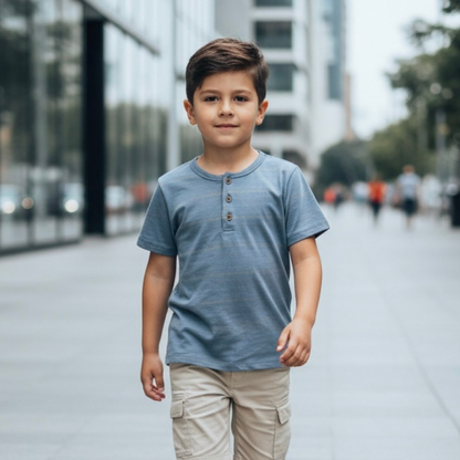 Polo Niño Gris Botones (100% Algodón)