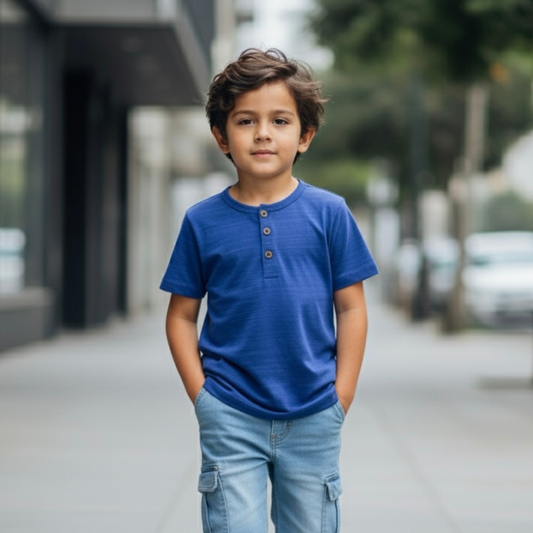Polo Niño Azul Botones (100% Algodón)