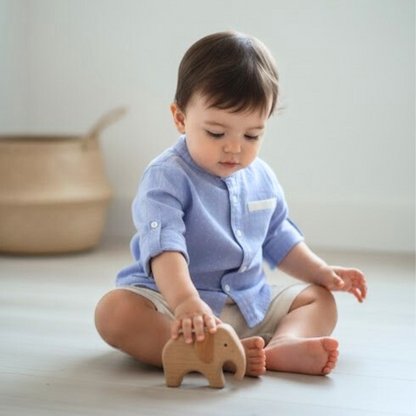 Camisa Bebé Niño Celeste Manga Larga (Cuello Mao)