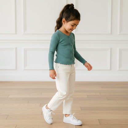 Polo Rib Manga Larga Verde Cemento Lazos - Algodón