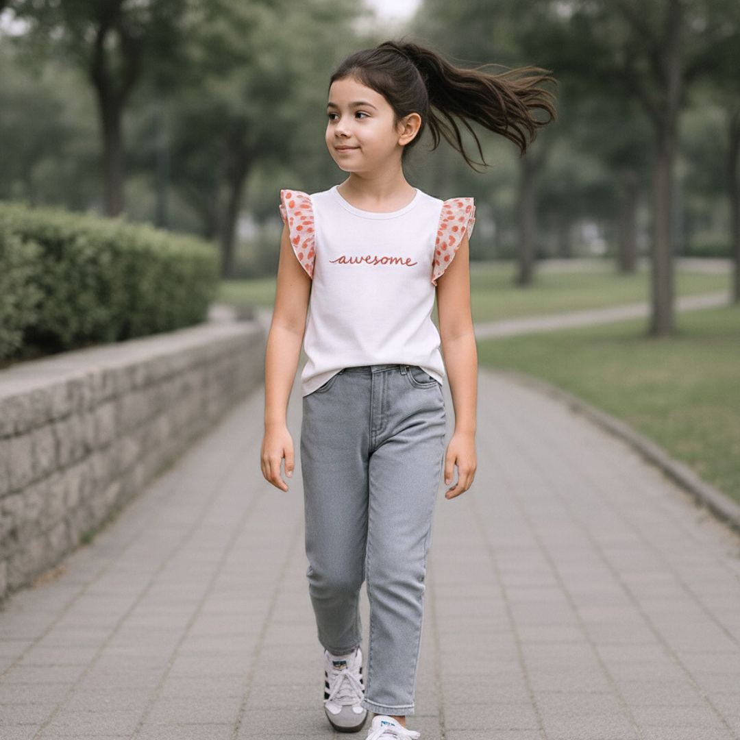 Polo Niña Awesome Blanco (100% algodón)