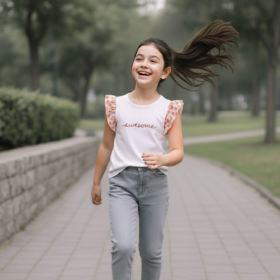 Polo Niña Awesome Blanco (100% algodón)