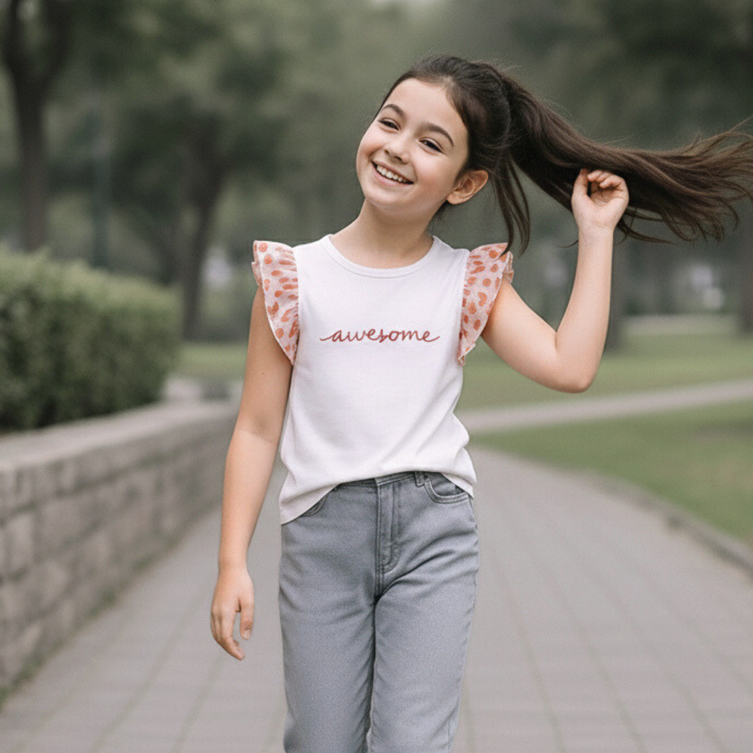 Polo Niña Awesome Blanco (100% algodón)