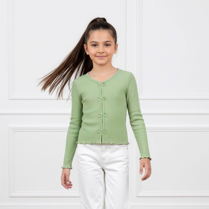 Polo Rib Manga Larga Verde Lazos - Algodón