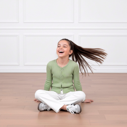 Polo Rib Manga Larga Verde Lazos - Algodón