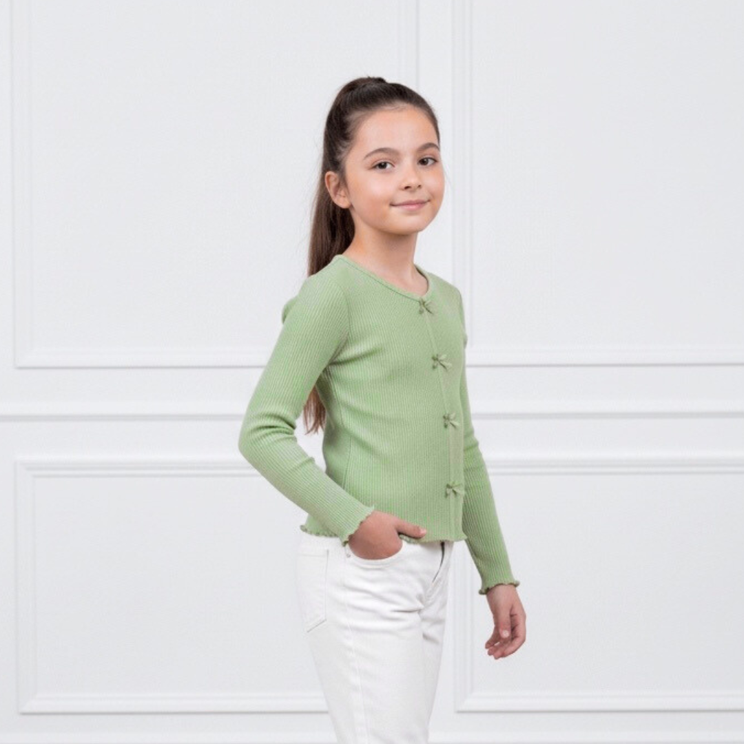 Polo Rib Manga Larga Verde Lazos - Algodón