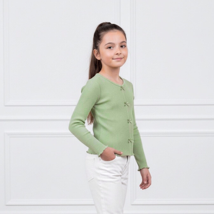 Polo Rib Manga Larga Verde Lazos - Algodón