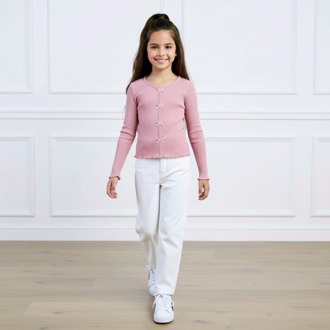 Polo Rib Manga Larga Rosa Lazos - Algodón