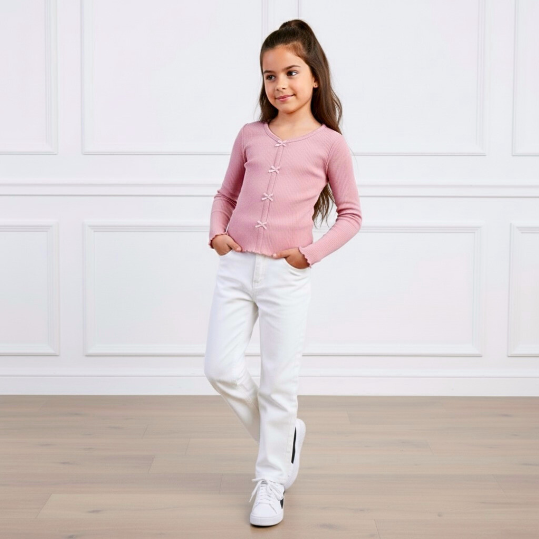 Polo Rib Manga Larga Rosa Lazos - Algodón