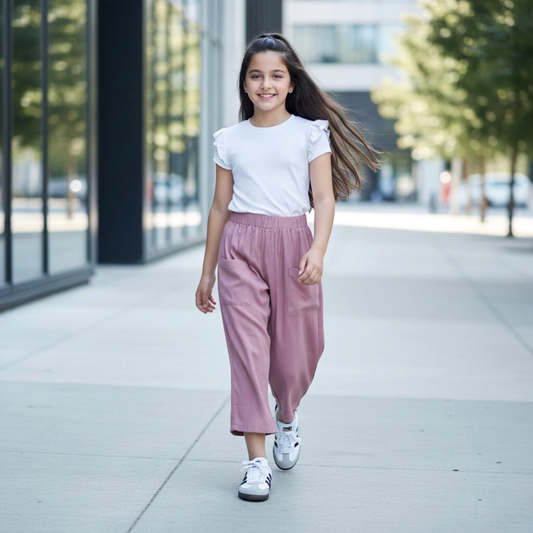 Pantalón Culotte Niña Bolsillos - Rosa Malva