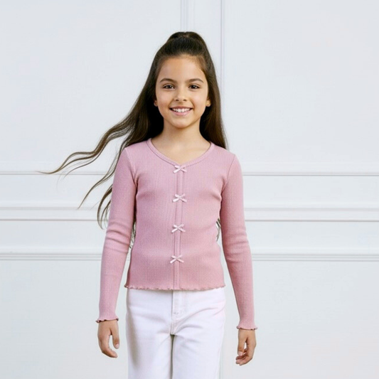 Polo Rib Manga Larga Rosa Lazos - Algodón