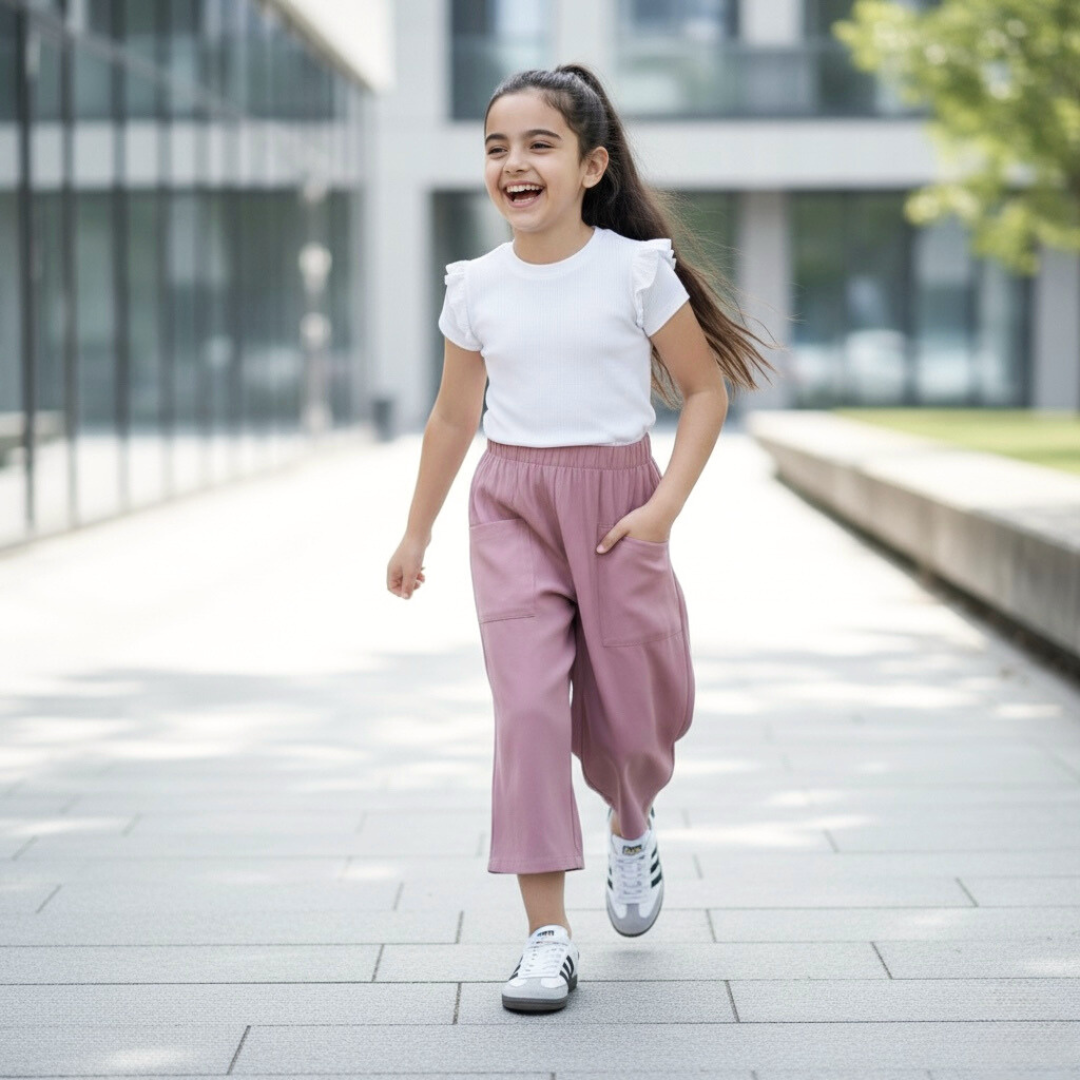 Pantalón Culotte Niña Bolsillos - Rosa Malva