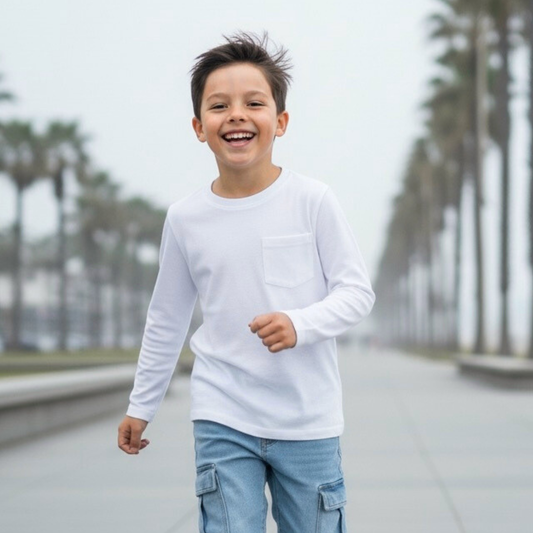 Polo Niño Blanco - Bolsillo (100% algodón)