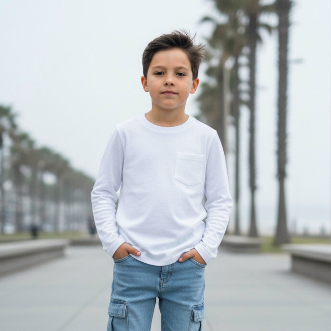 Polo Niño Blanco - Bolsillo (100% algodón)