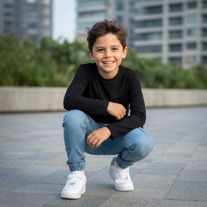 Polo Niño Básico Negro - bolsillo (100% Algodón)