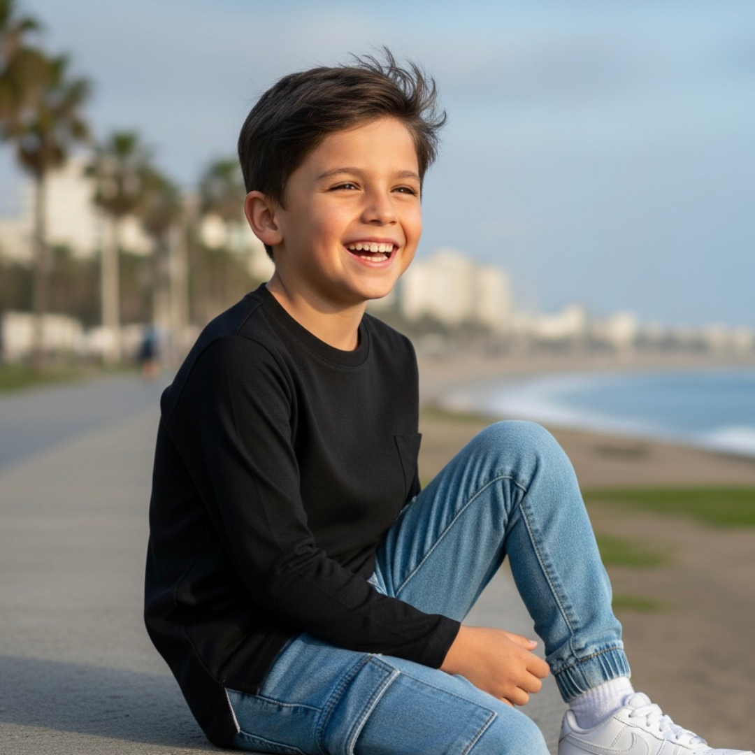 Polo Niño Básico Negro - bolsillo (100% Algodón)