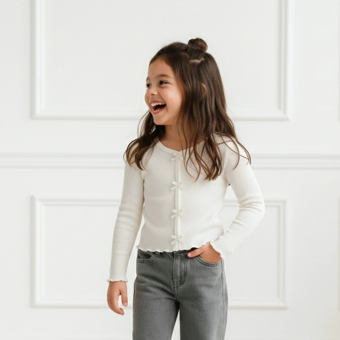 Polo Rib Manga Larga Ivory Lazos - Algodón