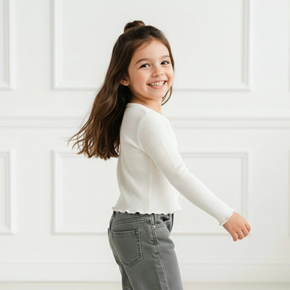 Polo Rib Manga Larga Ivory Lazos - Algodón