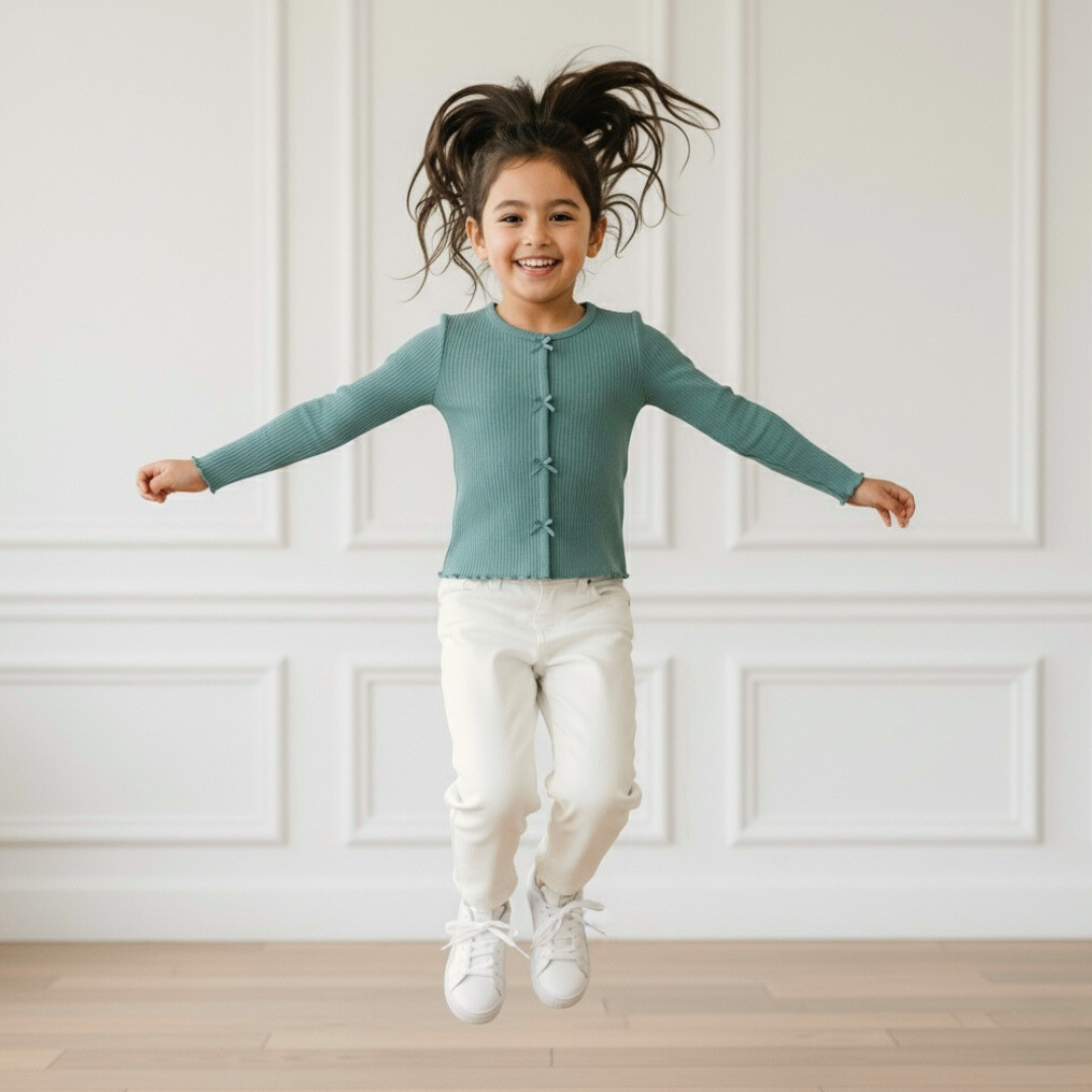 Polo Rib Manga Larga Verde Cemento Lazos - Algodón