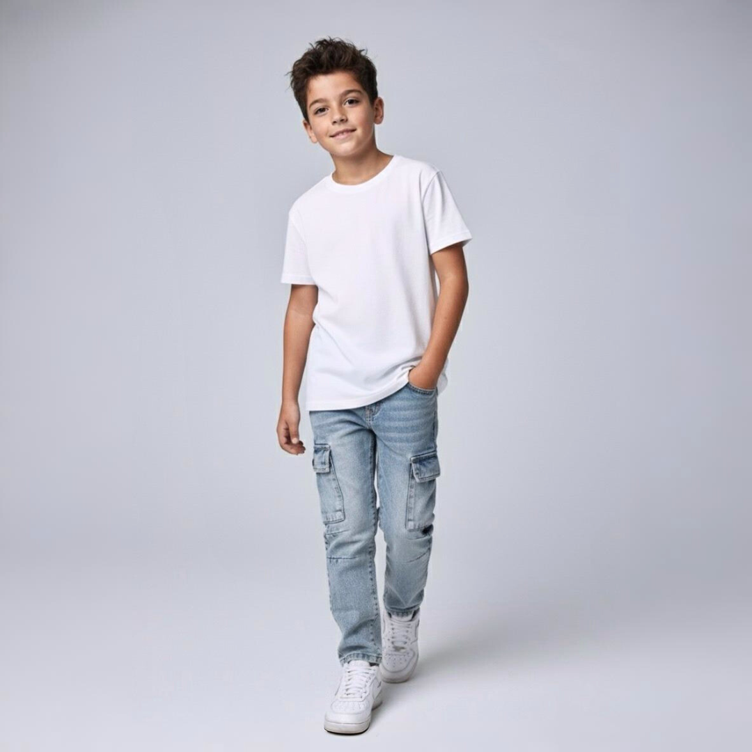 Jean Denim Cargo Niño Celeste