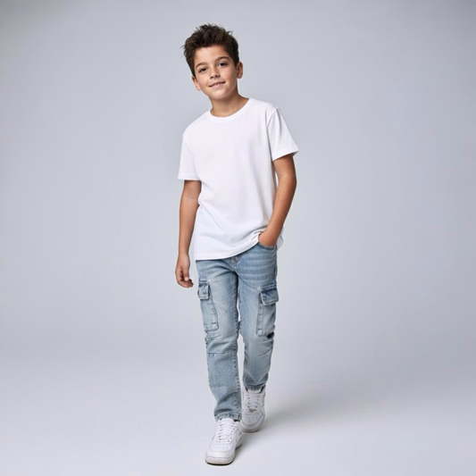 Jean Denim Cargo Niño Celeste