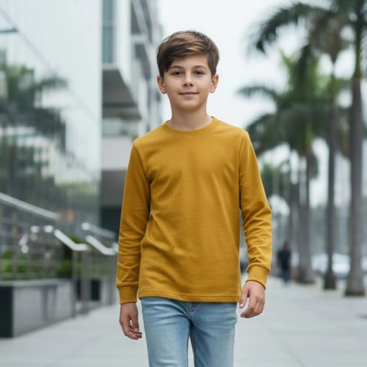 polo basico mostaza niño algodon manga larga