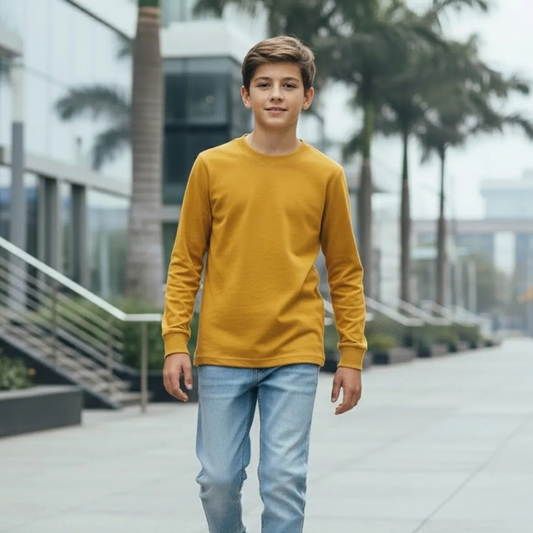 polo basico mostaza niño algodon manga larga 1