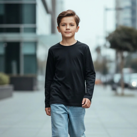 polo basico negro niño algodon manga larga