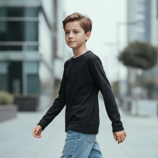 polo basico negro niño algodon manga larga 1
