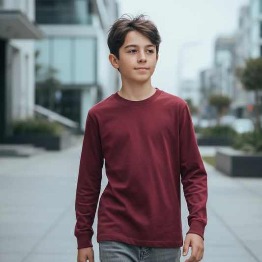 polo basico rojo vino niño algodon manga larga