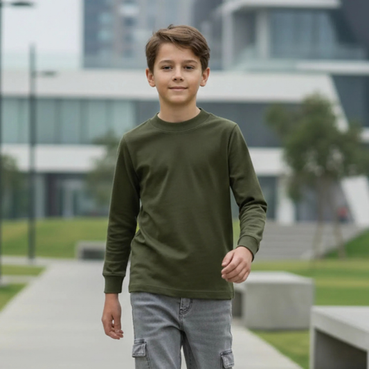 polo basico verde oliva niño algodon manga larga